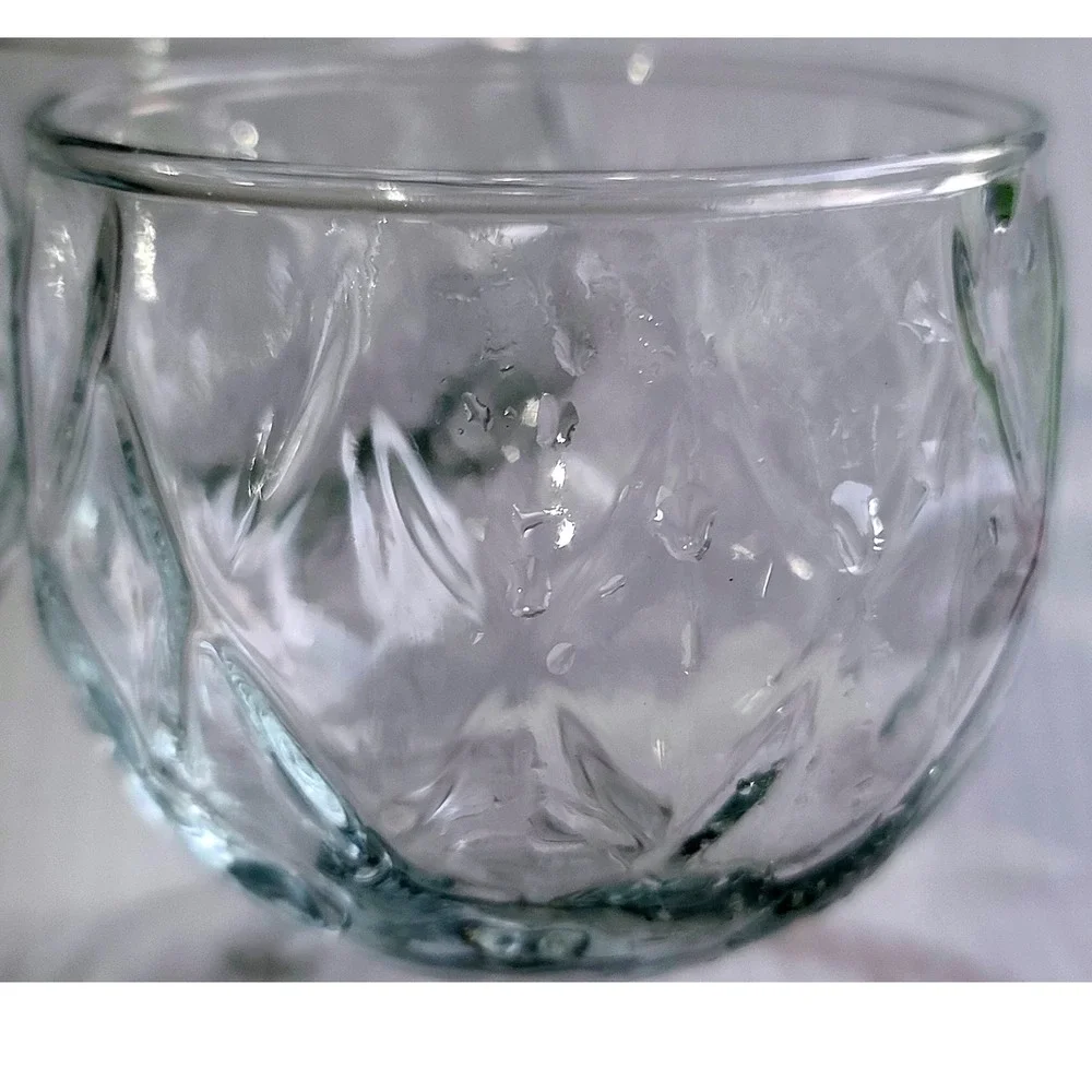 Vintage‎ Diamond Quilted Pattern Wine Water Goblets Clear Glass Stemware 3ct